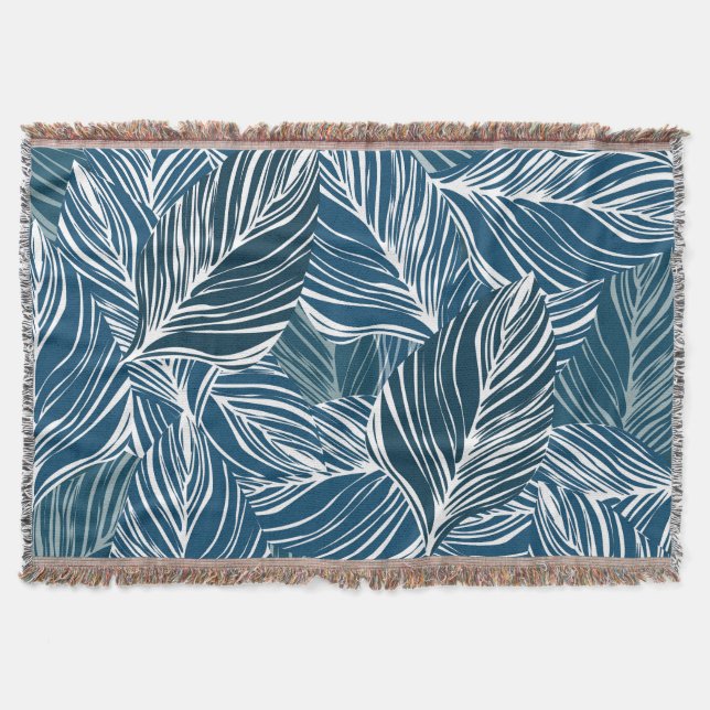 Blue Leaf Pattern: Vintage Wallpaper. Throw Blanket (Front)
