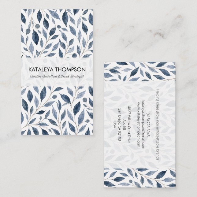 Blue Leaf Personalized Business Card (Front/Back)