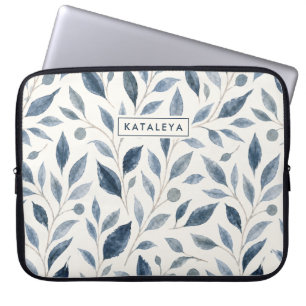 Blue Leaf Personalized Elegant Custom Laptop Sleeve