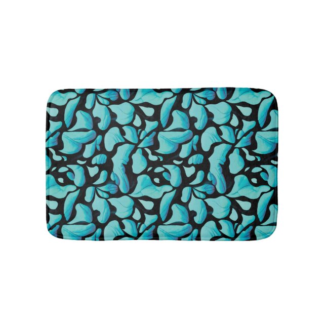 Blue Leaf Repeating Pattern Bath Mat (Front)
