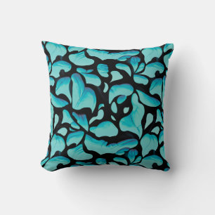 Blue Leaf Repeating Pattern Throw Pillow