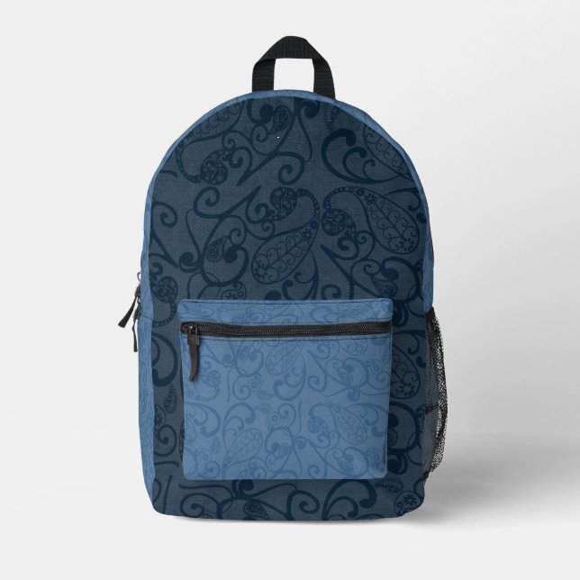 Blue Leafy Pattern Backpack (Front)