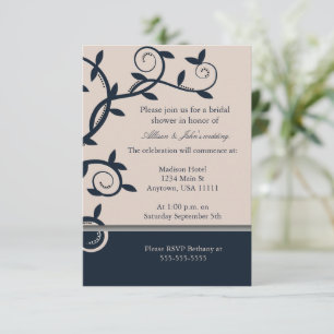 Blue Leafy Vine Bridal Shower Invitation