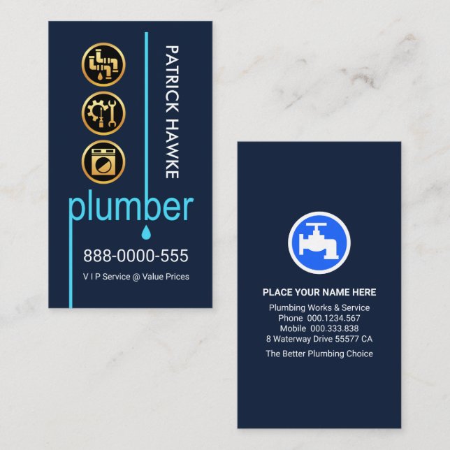 Blue Leaking Plumbing Pipeline Business Card (Front/Back)