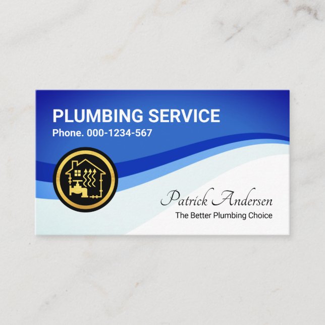 Blue Leaking Water Waves Plumber Business Card (Front)