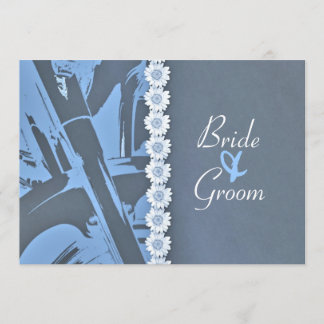 Blue Leather and Daisies Biker Wedding Invitation