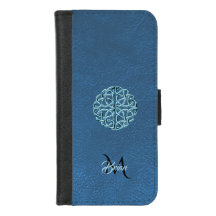 Blue Leather Celtic Knot Monogram Wallet Case