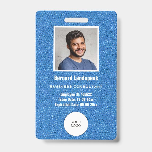 Blue Leather & Employee Photo & Logo Badge (Front)