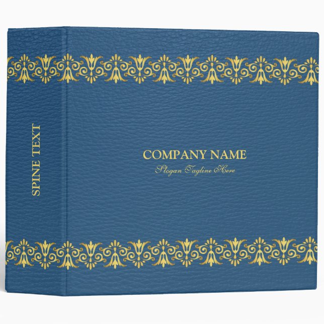 Blue Leather Gold border 3 Ring Binder (Front/Spine)