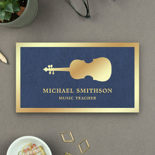 Blue Leather Gold Violin Music Teacher Violinist Business Card