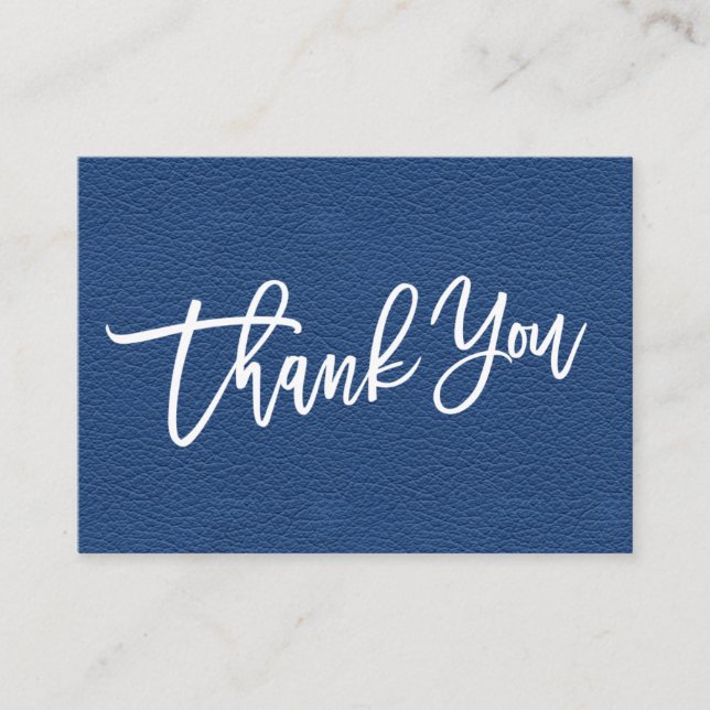 Blue Leather hand written Thank you customer Enclosure Card (Front)