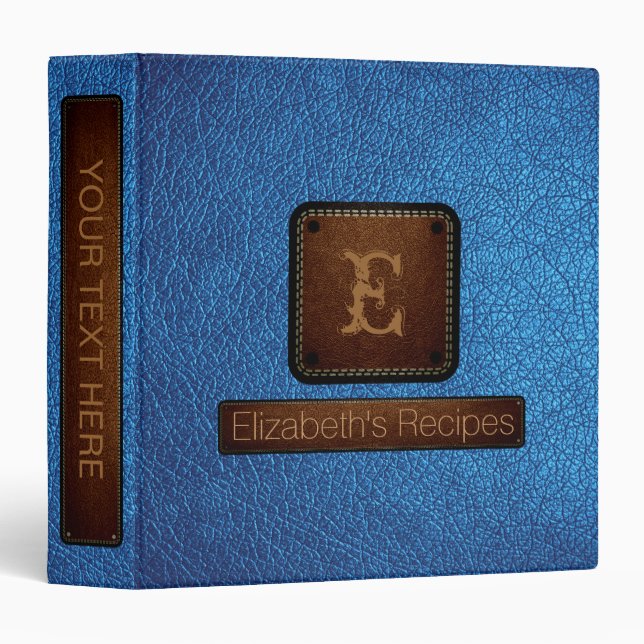 Blue Leather Look Brown Tag Binder (Front/Spine)