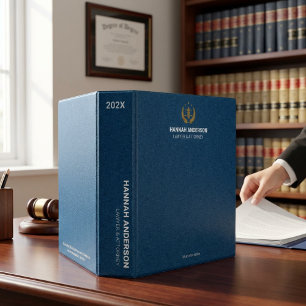 Blue Leather-Look Justice Scale Legal Binder  