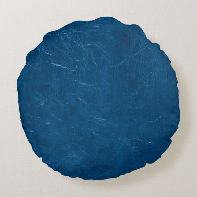 Blue leather look round pillow (Back)