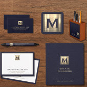 Blue Leather Luxury Gold Initial Logo Binder
