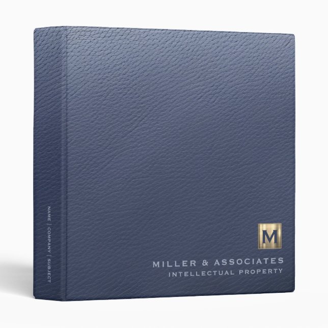 Blue Leather Luxury Gold Initial Logo Binder (Front/Spine)