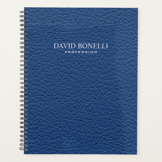 Blue Leather Masculine Personalized Elegant Planner (Front)