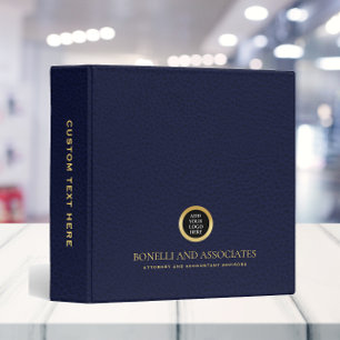 Blue Leather Professional Round LOGO PRESENTATION Binder