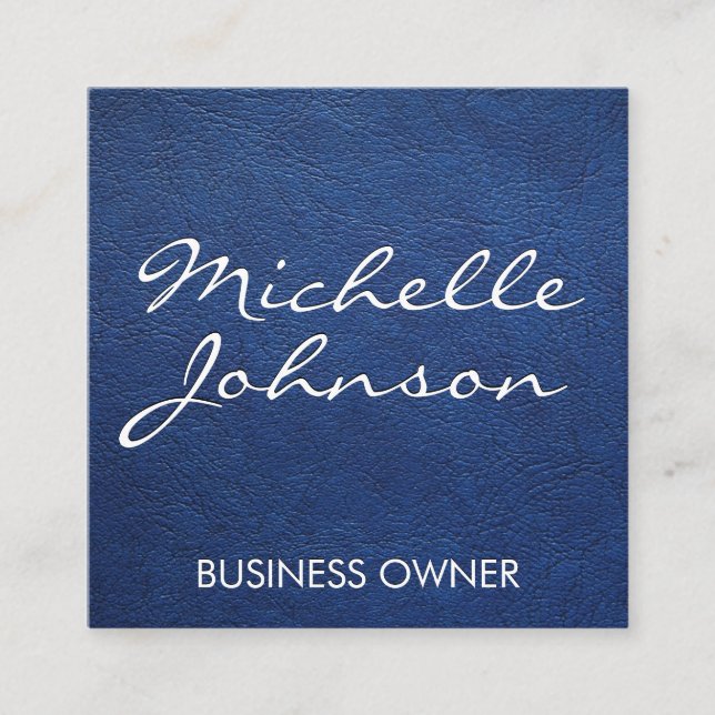 Blue Leather Texture Background Square Business Card (Front)
