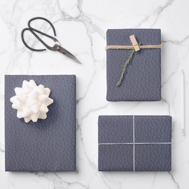 Blue Leather Texture Throw Pillow Wrapping Paper Sheet (Front)