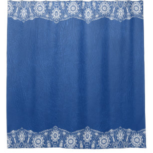 Blue Leather Texture White Lace Border