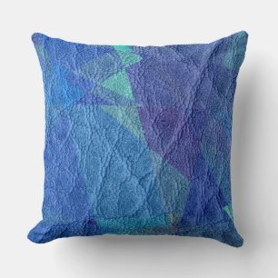 Blue Leather Throw Pillow