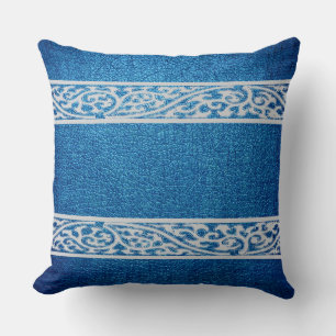 Blue Leather Throw Pillow