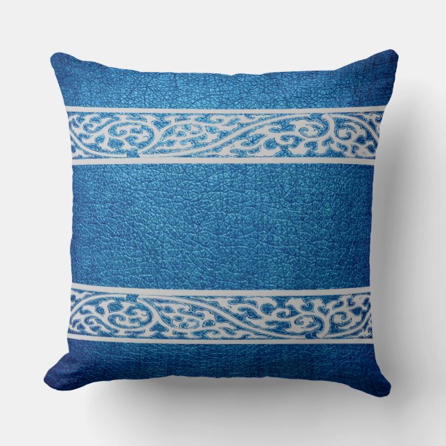 Blue Leather Throw Pillow (Front)