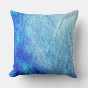 Blue Leather Throw Pillow