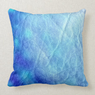 Blue Leather Throw Pillow