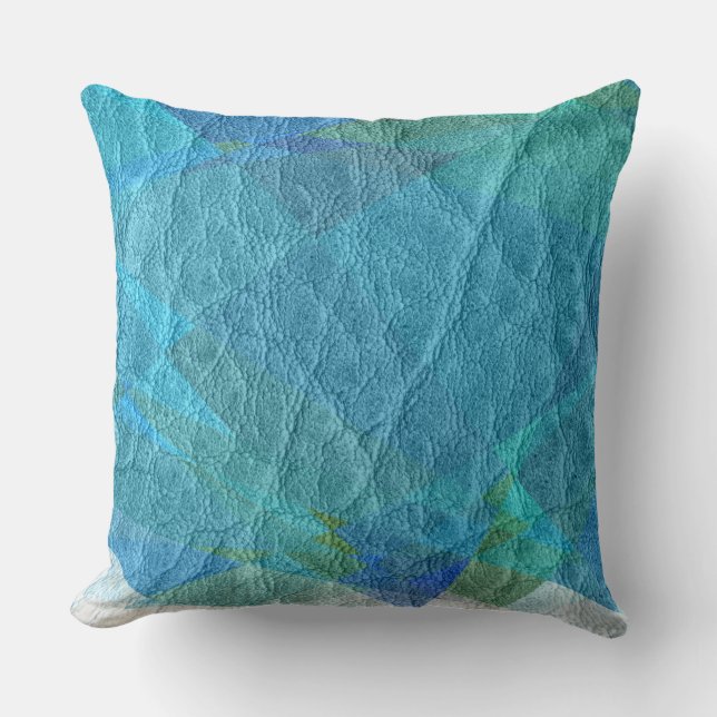 Blue Leather Throw Pillow (Front)