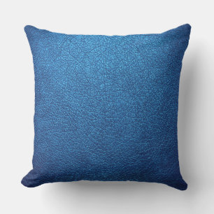 Blue Leather Throw Pillow