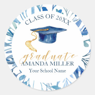 Blue leaves and hat graduation sticker