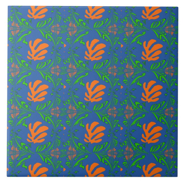 Blue leaves Ceramic Tile (Front)