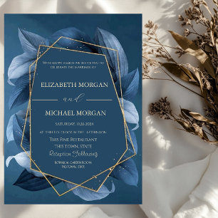 Blue Leaves Gold Fame Summer Invitation