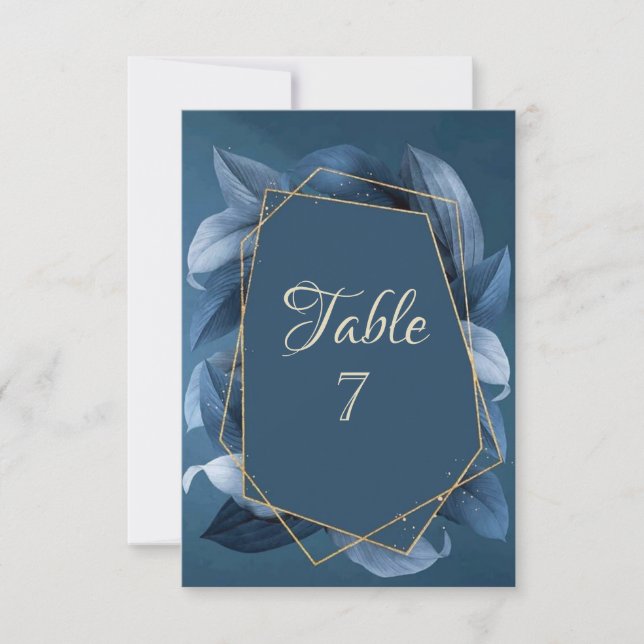Blue Leaves Gold Frame Wedding  Invitation (Front)