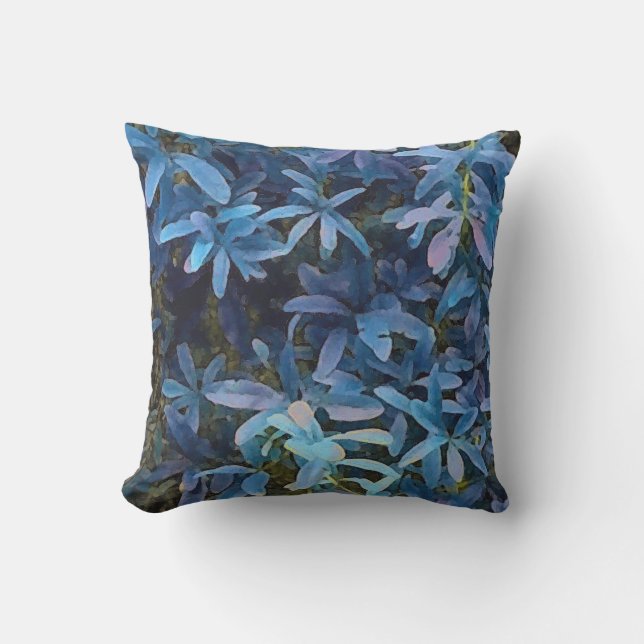 Blue Leaves Impression Throw Pillow (Front)
