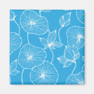 Blue Leaves Lotus Flowers Blossom Magnet