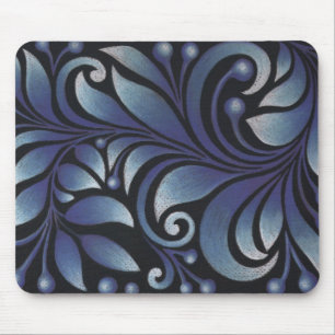 blue leaves mouse pad