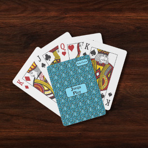 Blue Leaves Pattern Bilingual Play-Juega & Name Playing Cards