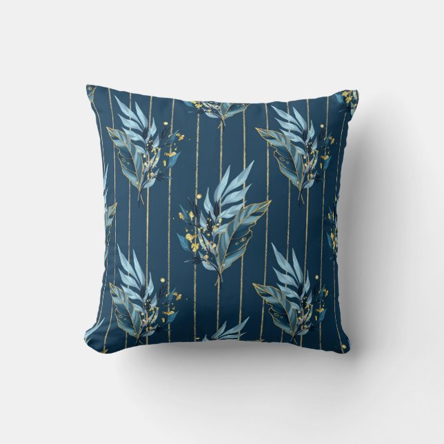 Blue Leaves Seamless Wrap Background Throw Pillow (Front)