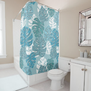 blue leaves shower curtain