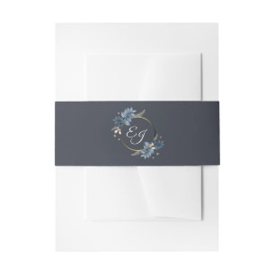 Blue Leaves White Flower Modern Wedding Invitation Belly Band