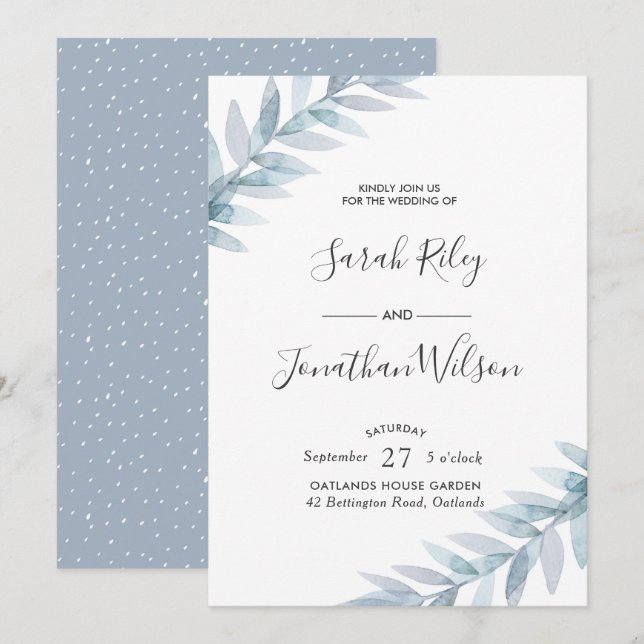Blue Leaves Winter Wedding invitation (Front/Back)