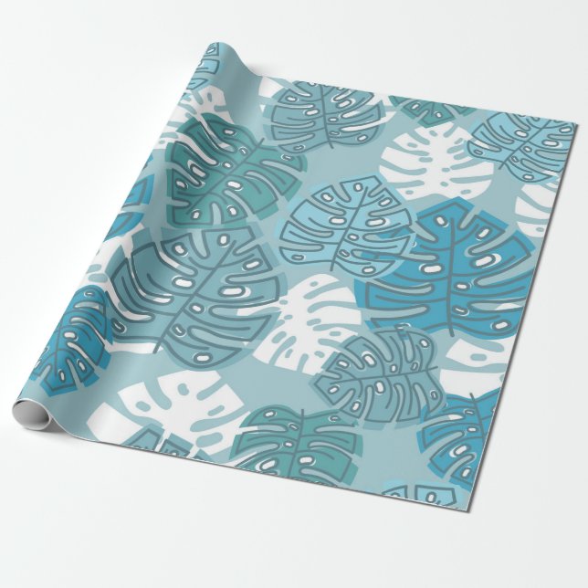 blue leaves wrapping paper (Unrolled)