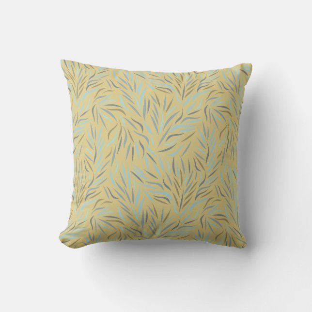 Blue Leaves Yellow Modern Pattern Throw Pillow (Front)
