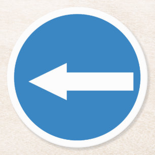 Blue Left Arrow Road Sign Custom Round Coasters
