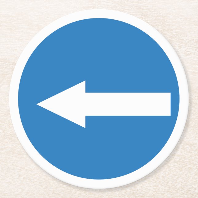 Blue Left Arrow Road Sign | Custom Round Coasters (Front)