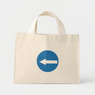 Blue Left Arrow Road Sign Tiny Tote Bag
