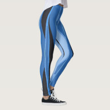 Blue Leggings With Wavy Black Stripes